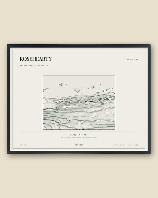 Rosehearty, Aberdeenshire topographic golf course print, framed — Gorwel Print Co