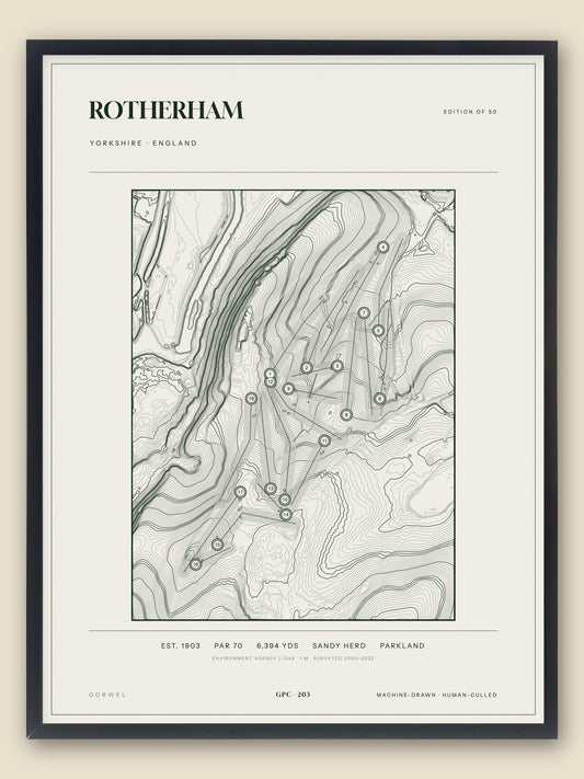 Rotherham topographic golf course print — catalogue plate — Gorwel Print Co