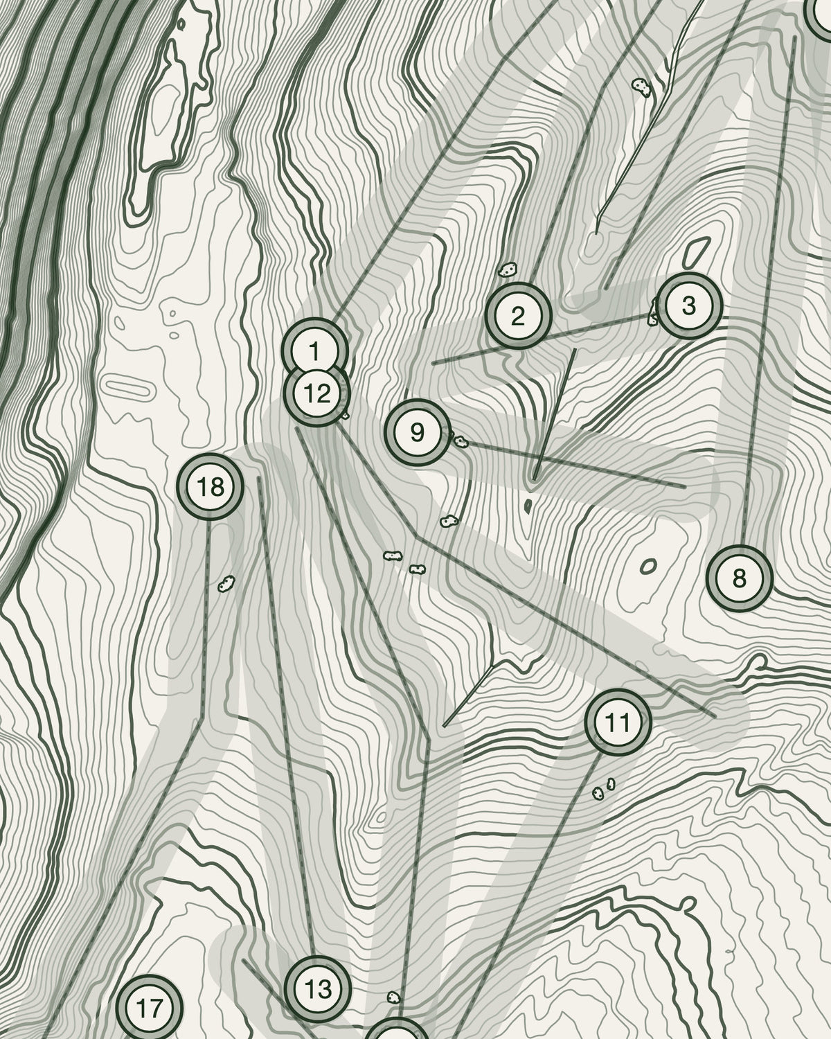 Rotherham topographic golf course print — contour detail — Gorwel Print Co