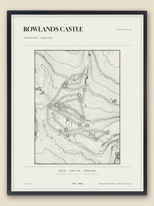 Rowlands Castle, Hampshire topographic golf course print, framed — Gorwel Print Co