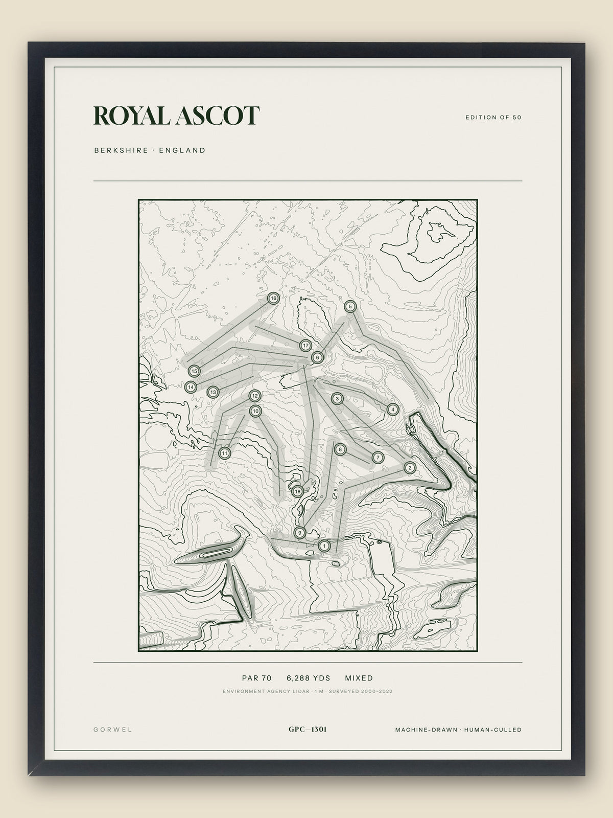 Royal Ascot topographic golf course print — catalogue plate — Gorwel Print Co