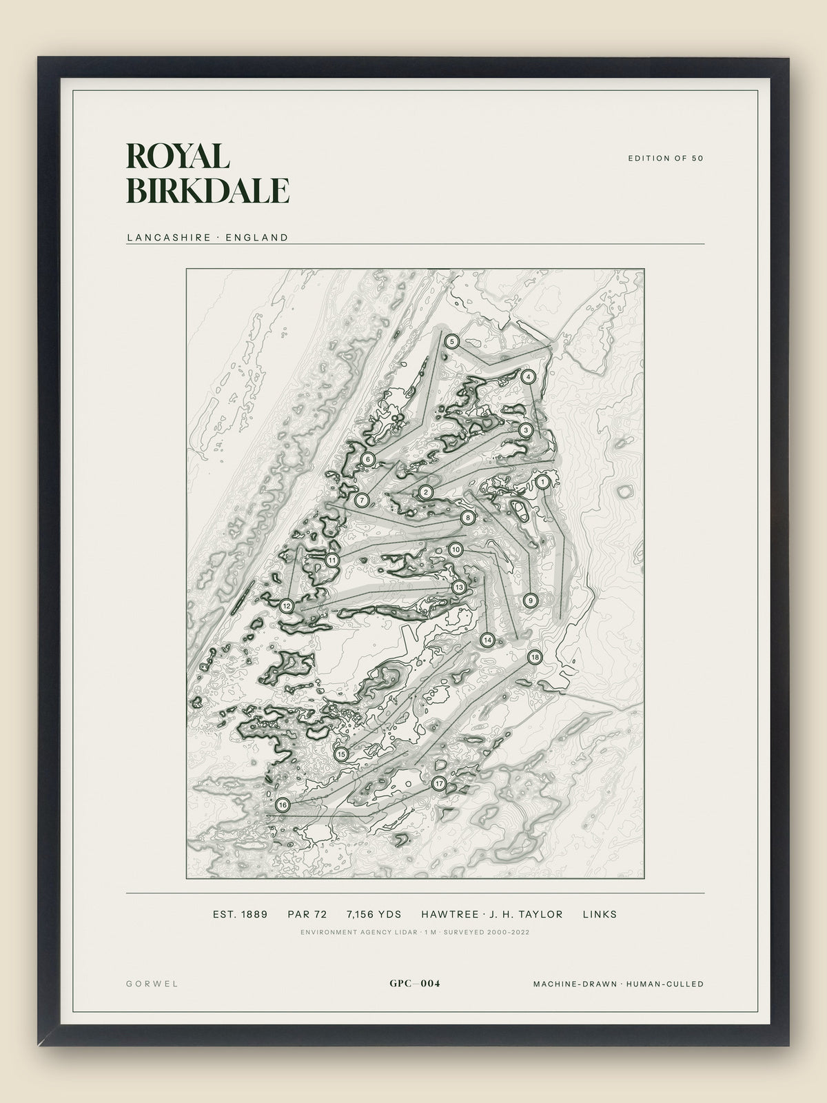 Royal Birkdale, Lancashire topographic golf course print, framed — Gorwel Print Co