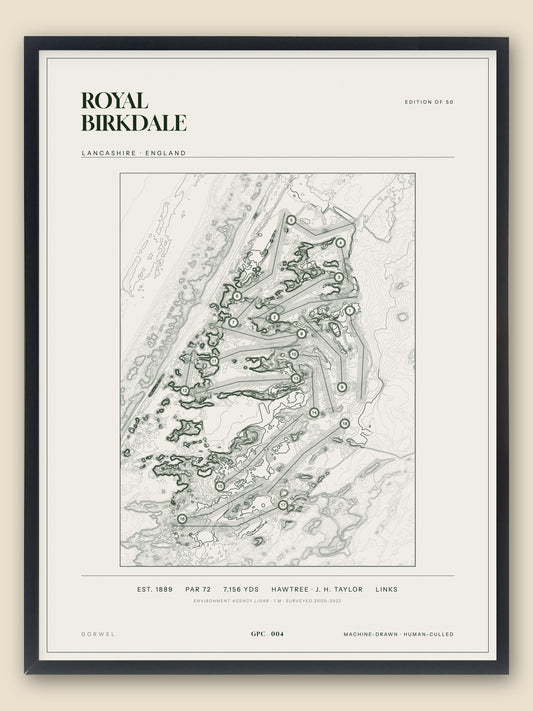 Royal Birkdale, Lancashire topographic golf course print, framed — Gorwel Print Co