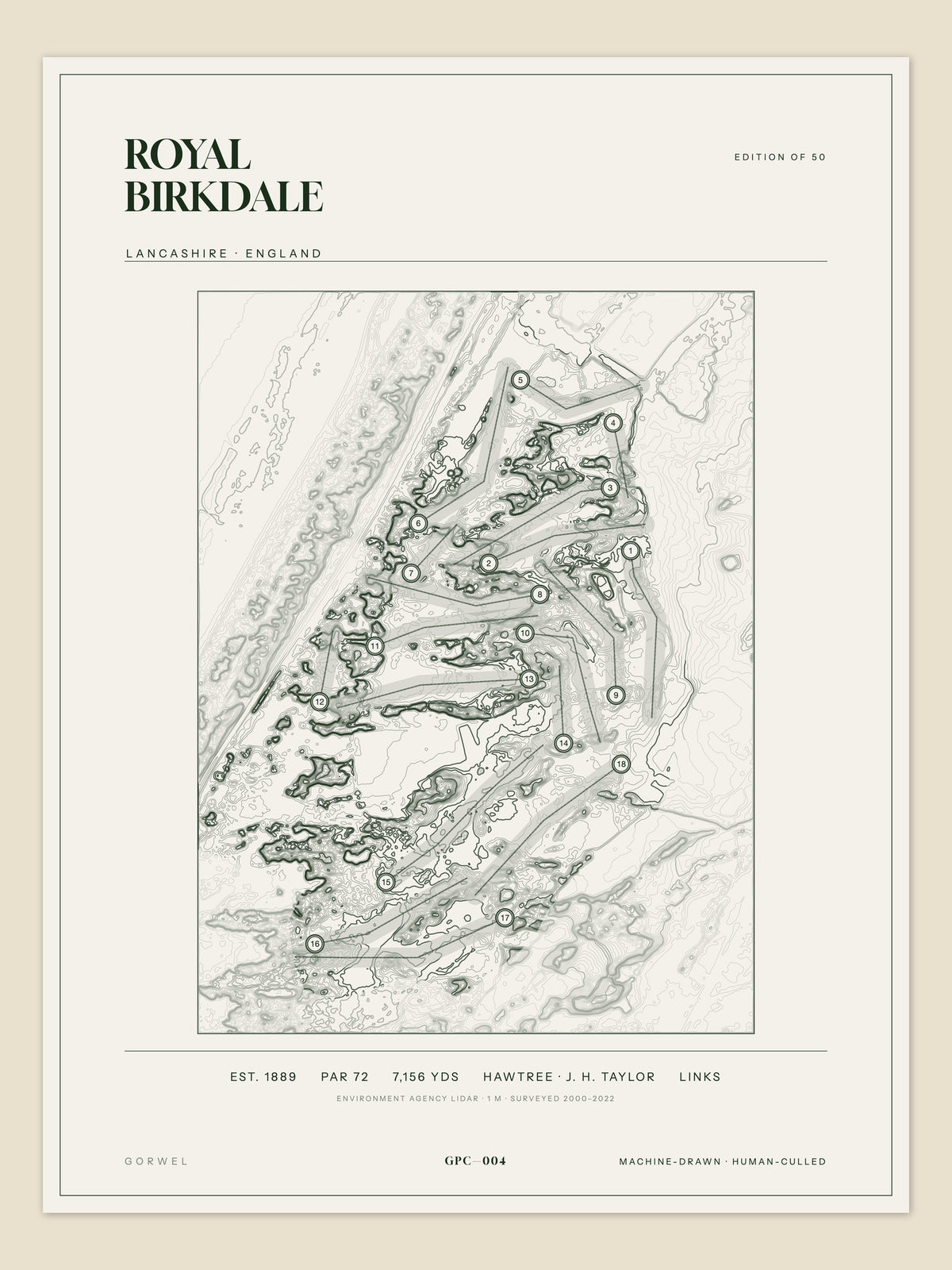Royal Birkdale, Lancashire topographic golf course print