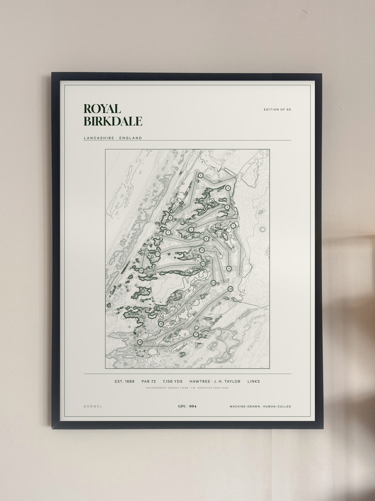 Royal Birkdale, Lancashire print, framed, on a wall