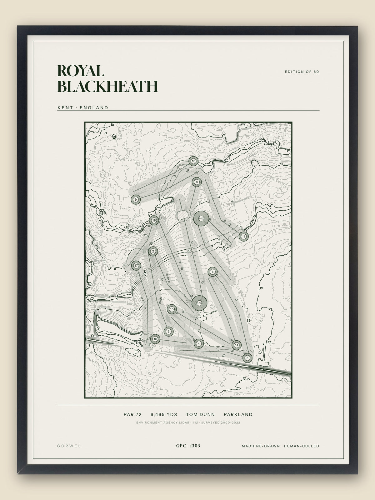 Royal Blackheath, Kent topographic golf course print, framed — Gorwel Print Co