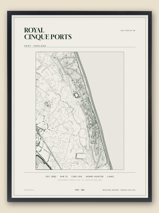 Royal Cinque Ports, Kent topographic golf course print, framed — Gorwel Print Co