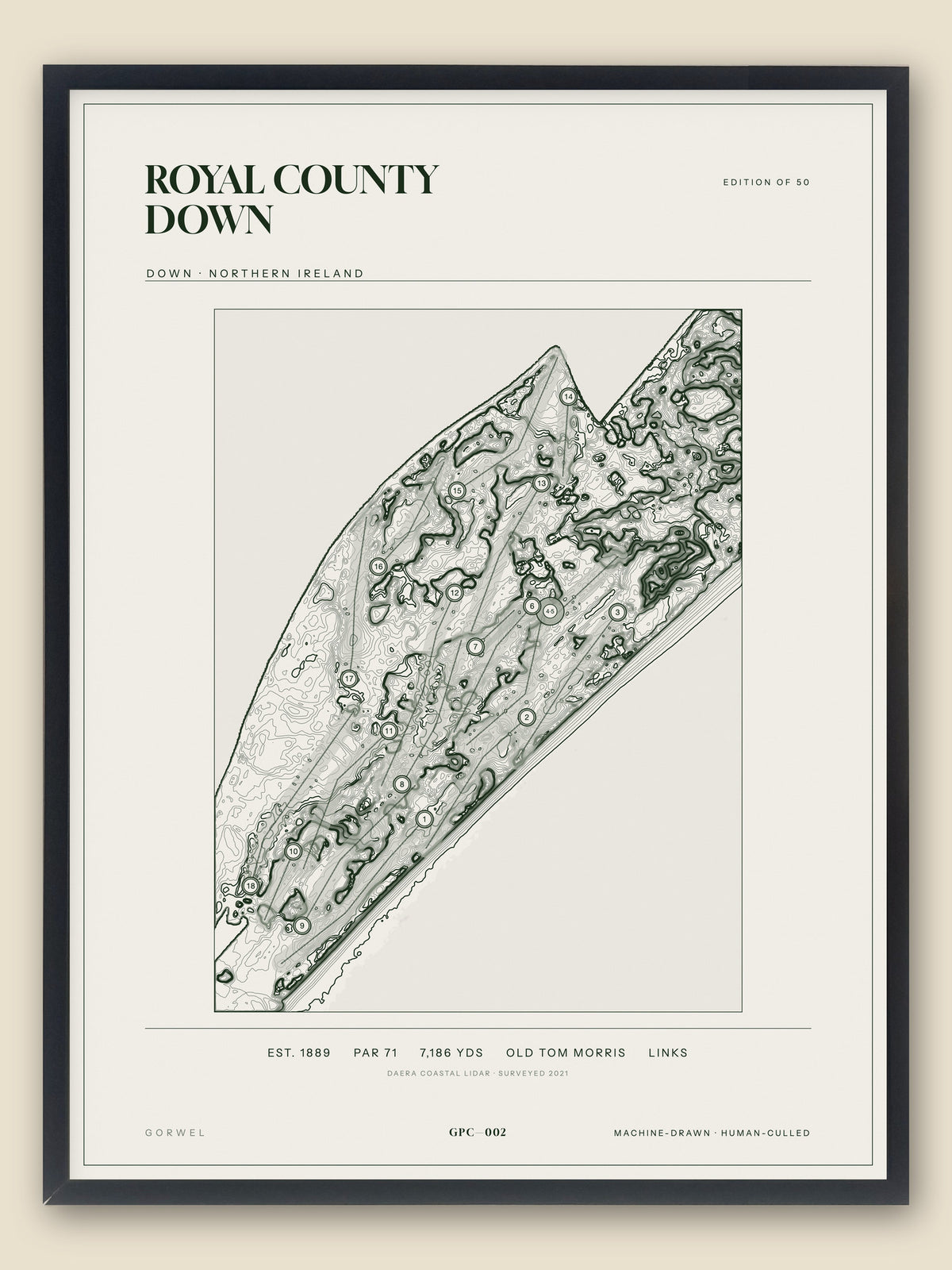Royal County Down, Down topographic golf course print, framed — Gorwel Print Co