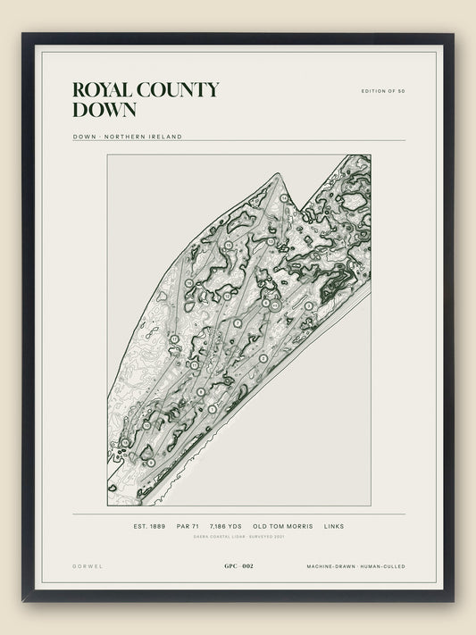 Royal County Down, Down topographic golf course print, framed — Gorwel Print Co
