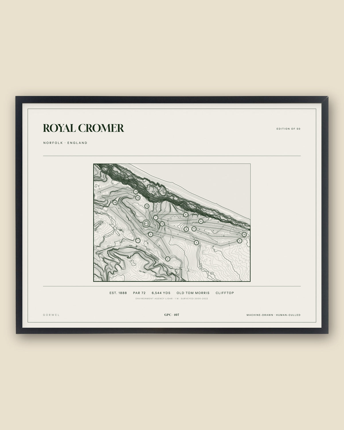 Royal Cromer, Norfolk topographic golf course print, framed — Gorwel Print Co