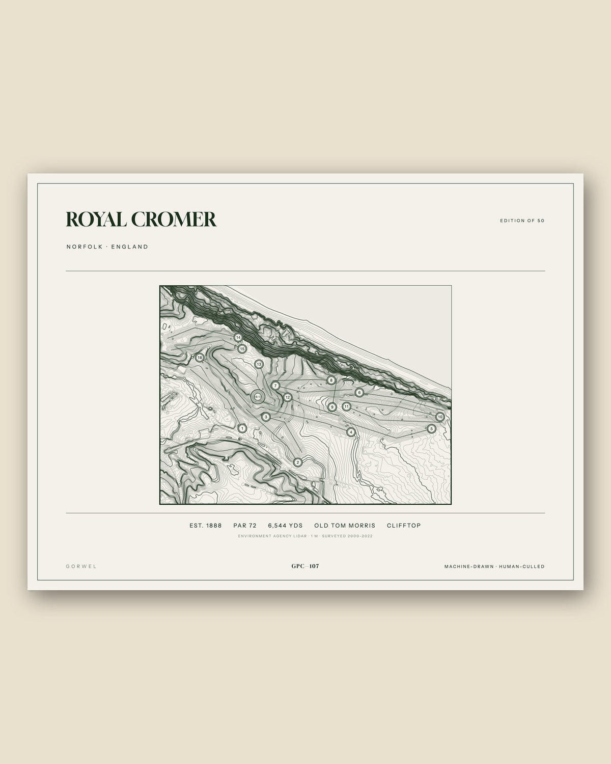 Royal Cromer, Norfolk topographic golf course print