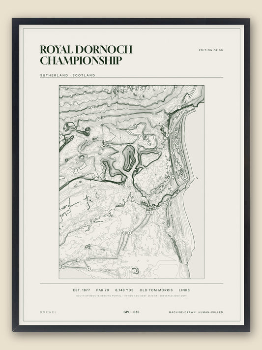 Royal Dornoch Championship topographic golf course print — catalogue plate — Gorwel Print Co