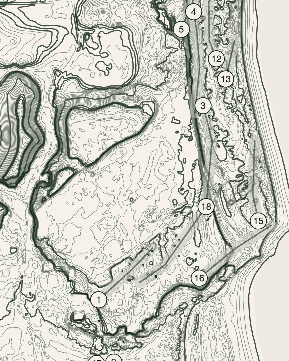 Royal Dornoch Championship topographic golf course print — contour detail — Gorwel Print Co