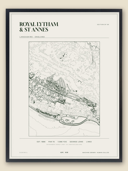 Royal Lytham & St Annes, Lancashire topographic golf course print, framed — Gorwel Print Co