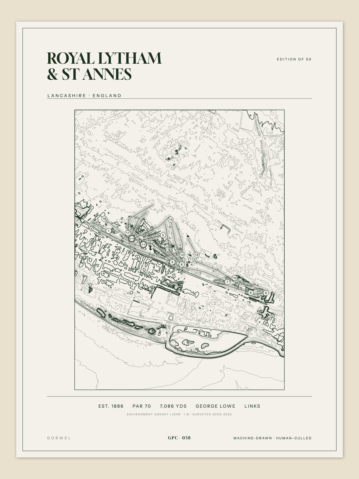 Royal Lytham & St Annes, Lancashire topographic golf course print