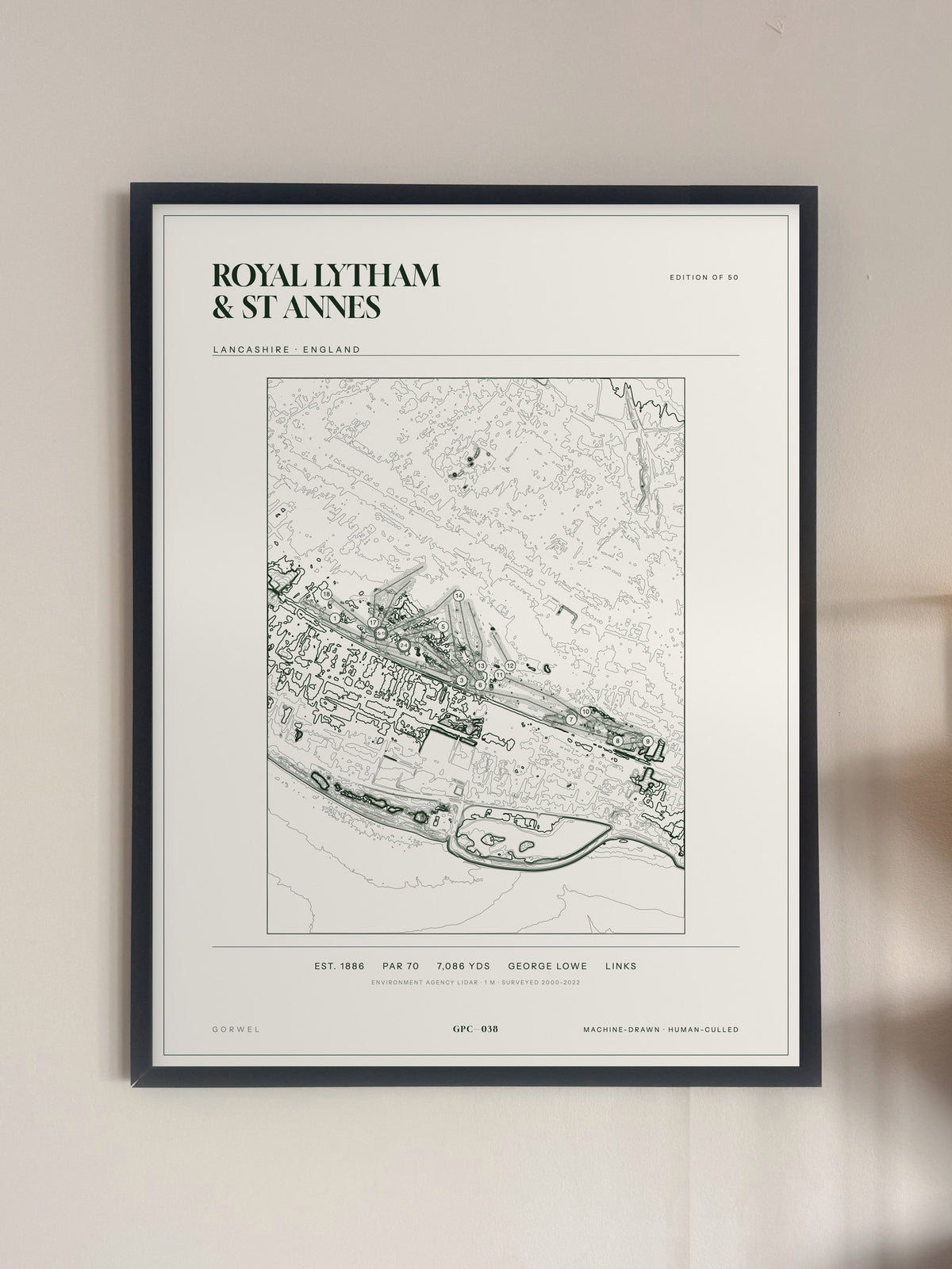 Royal Lytham & St Annes, Lancashire print, framed, on a wall