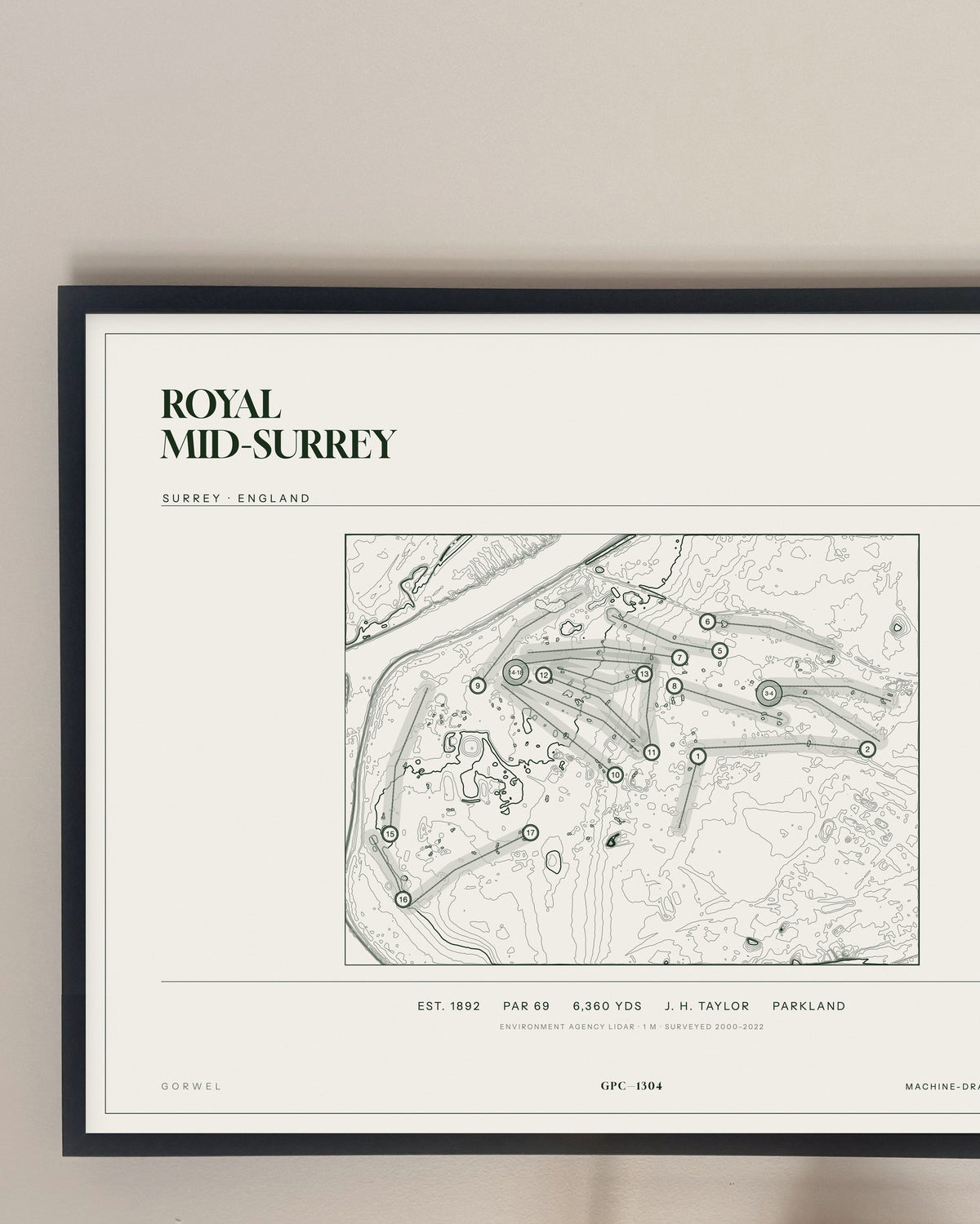 Royal Mid-Surrey, Surrey print, framed, on a wall