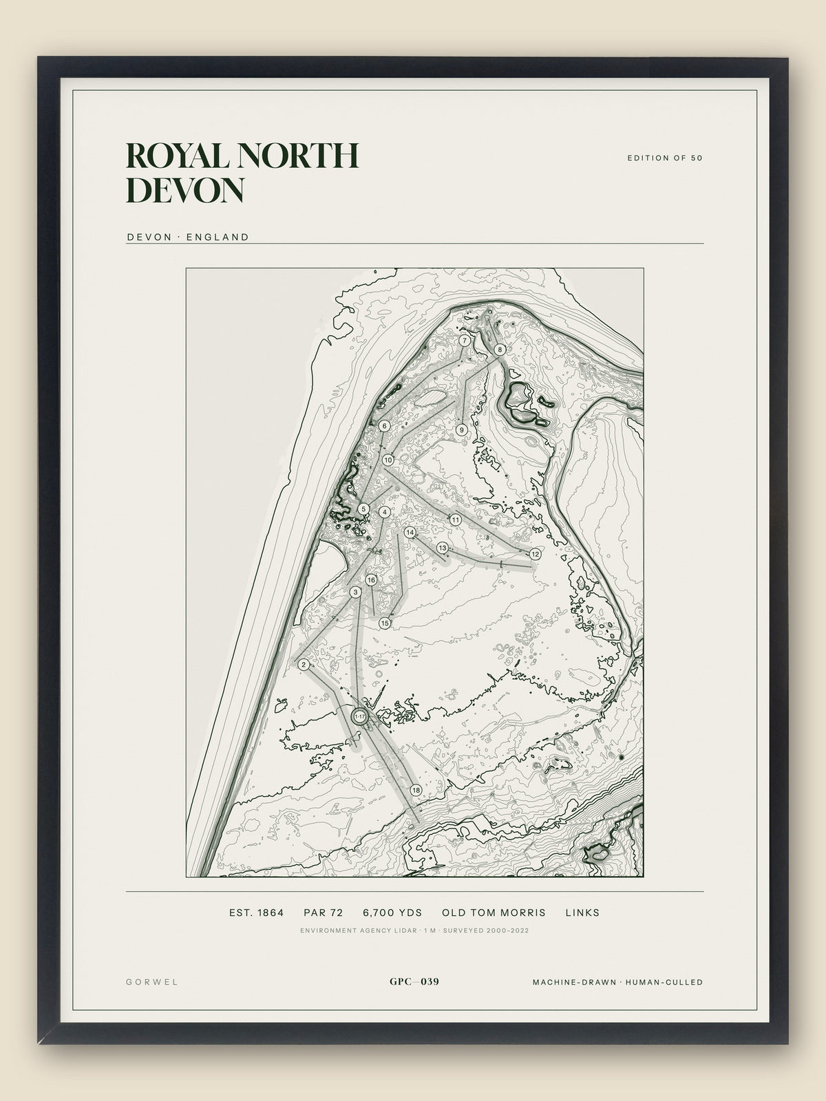 Royal North Devon, Devon topographic golf course print, framed — Gorwel Print Co