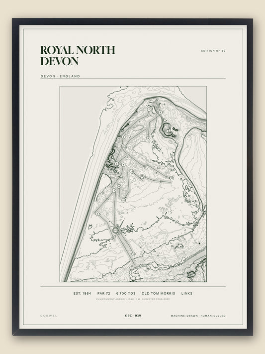 Royal North Devon, Devon topographic golf course print, framed — Gorwel Print Co