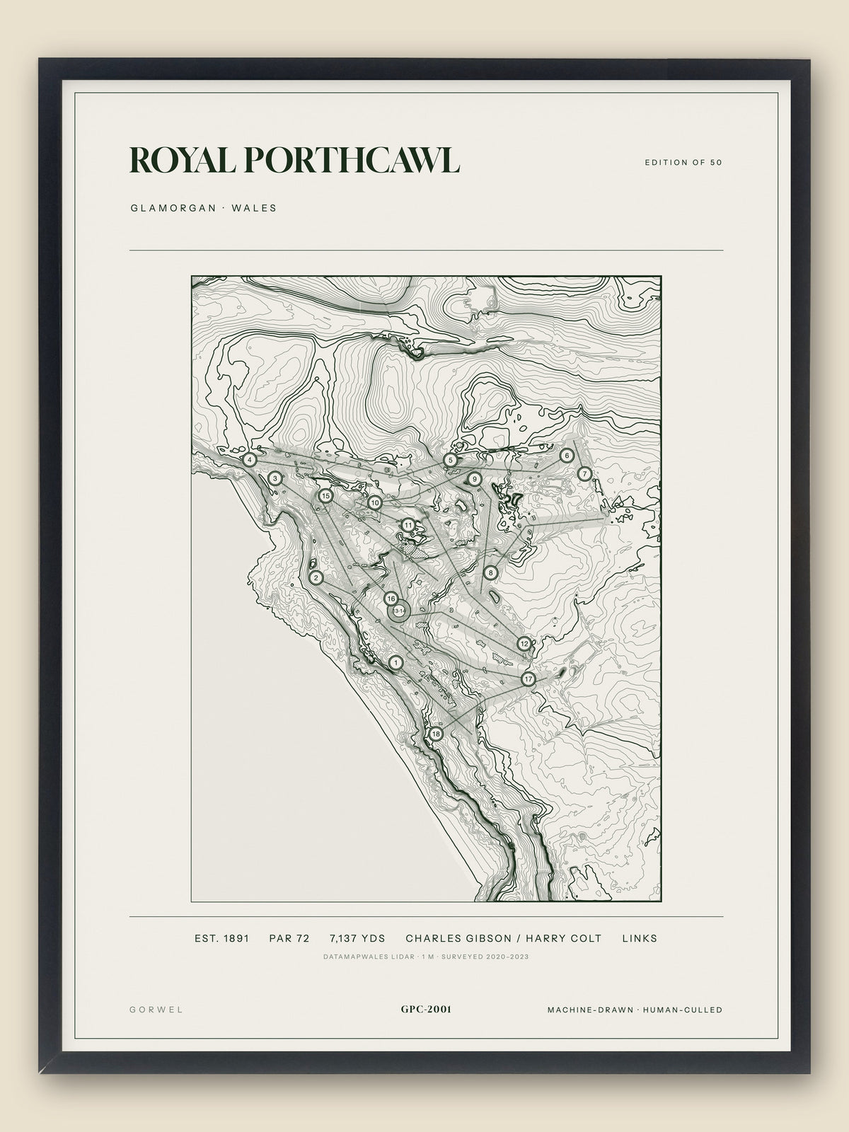 Royal Porthcawl, Glamorgan topographic golf course print, framed — Gorwel Print Co