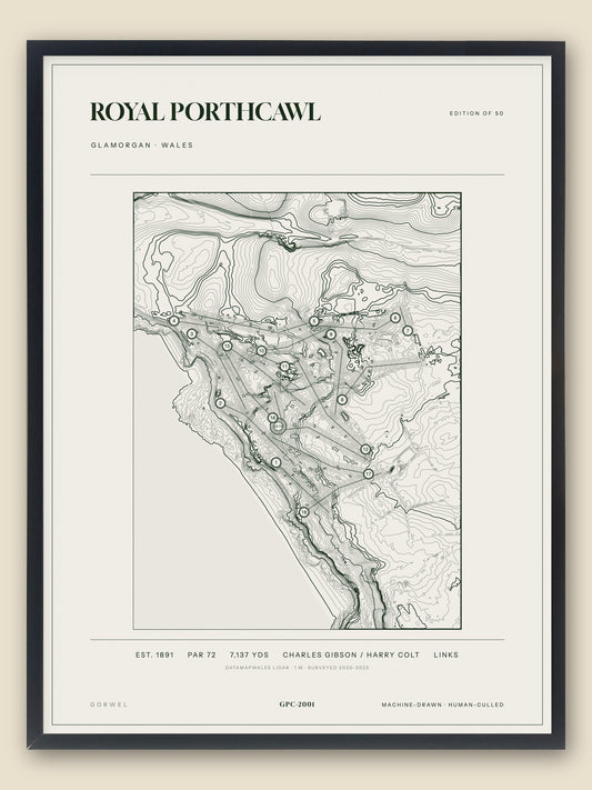 Royal Porthcawl, Glamorgan topographic golf course print, framed — Gorwel Print Co