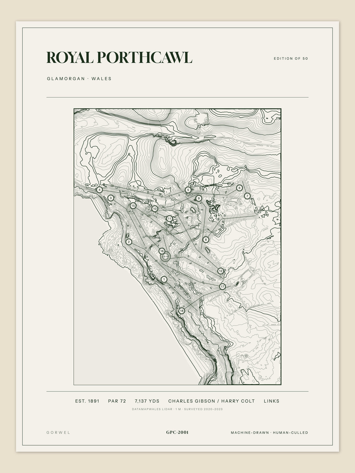 Royal Porthcawl, Glamorgan topographic golf course print