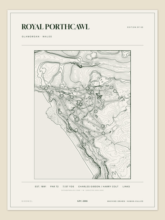 Royal Porthcawl, Glamorgan topographic golf course print