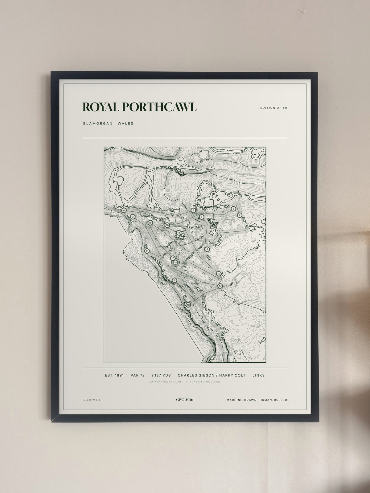 Royal Porthcawl, Glamorgan print, framed, on a wall