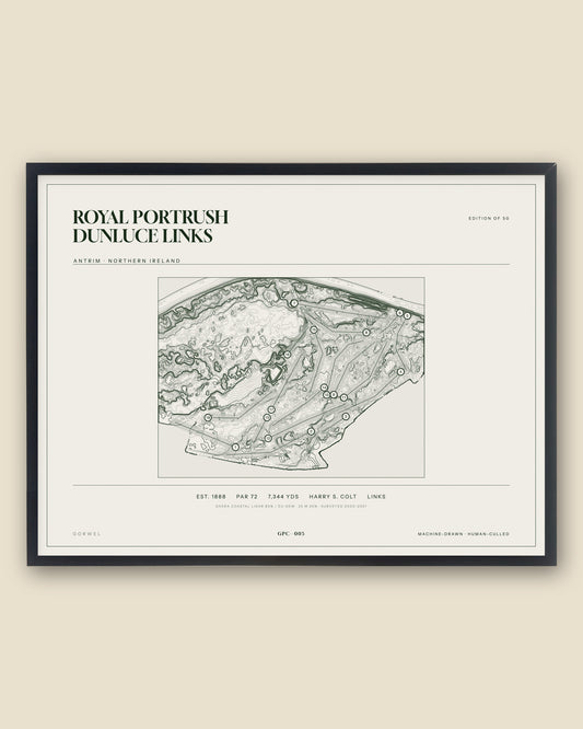 Royal Portrush Dunluce Links, Antrim topographic golf course print, framed — Gorwel Print Co