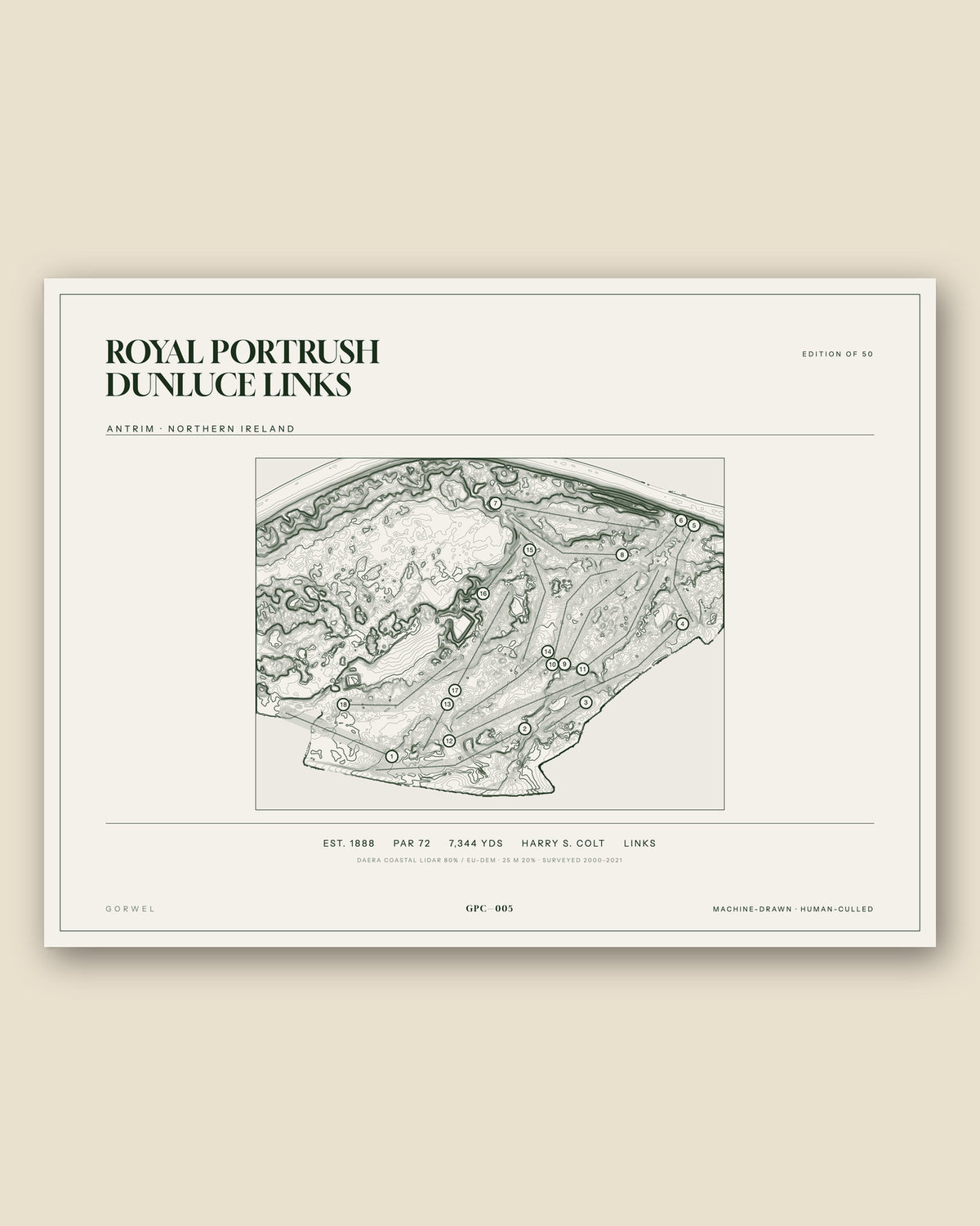 Royal Portrush Dunluce Links, Antrim topographic golf course print