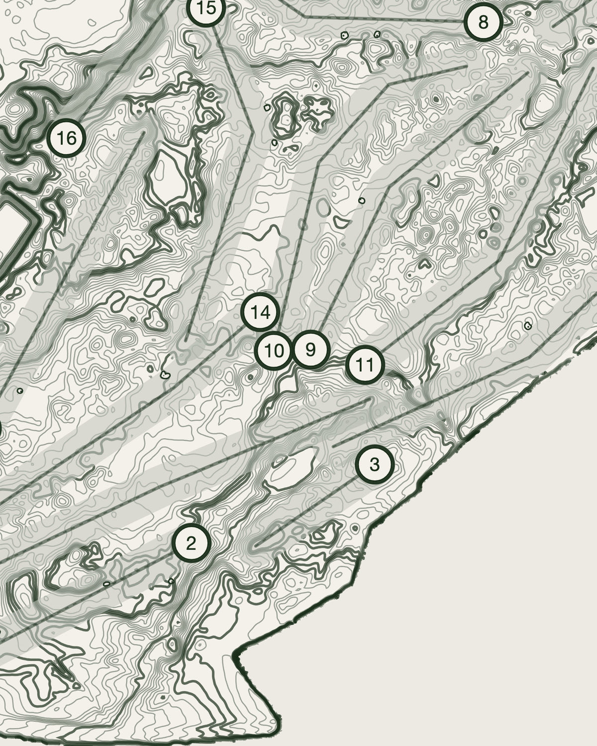 Royal Portrush Dunluce Links topographic golf course print — contour detail — Gorwel Print Co