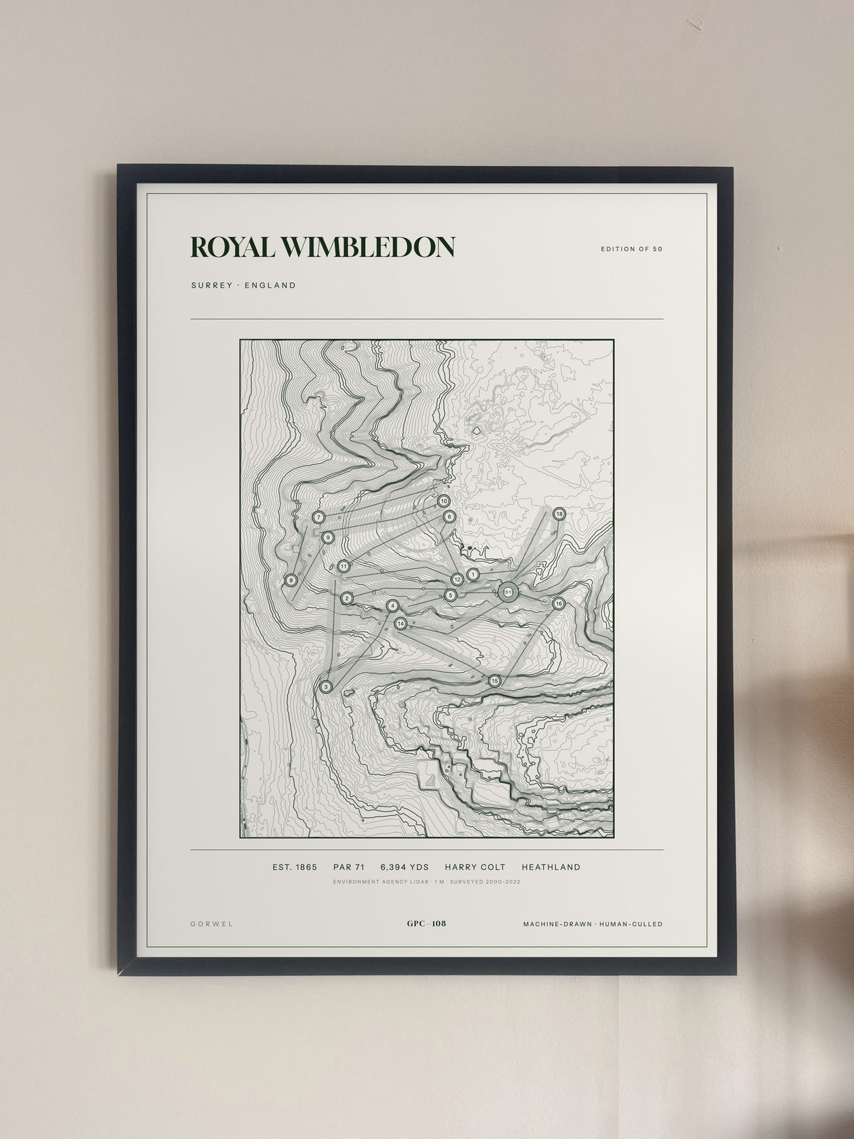 Royal Wimbledon, Surrey print, framed, on a wall