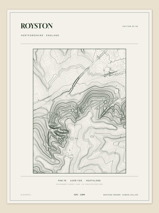Royston, Hertfordshire topographic golf course print