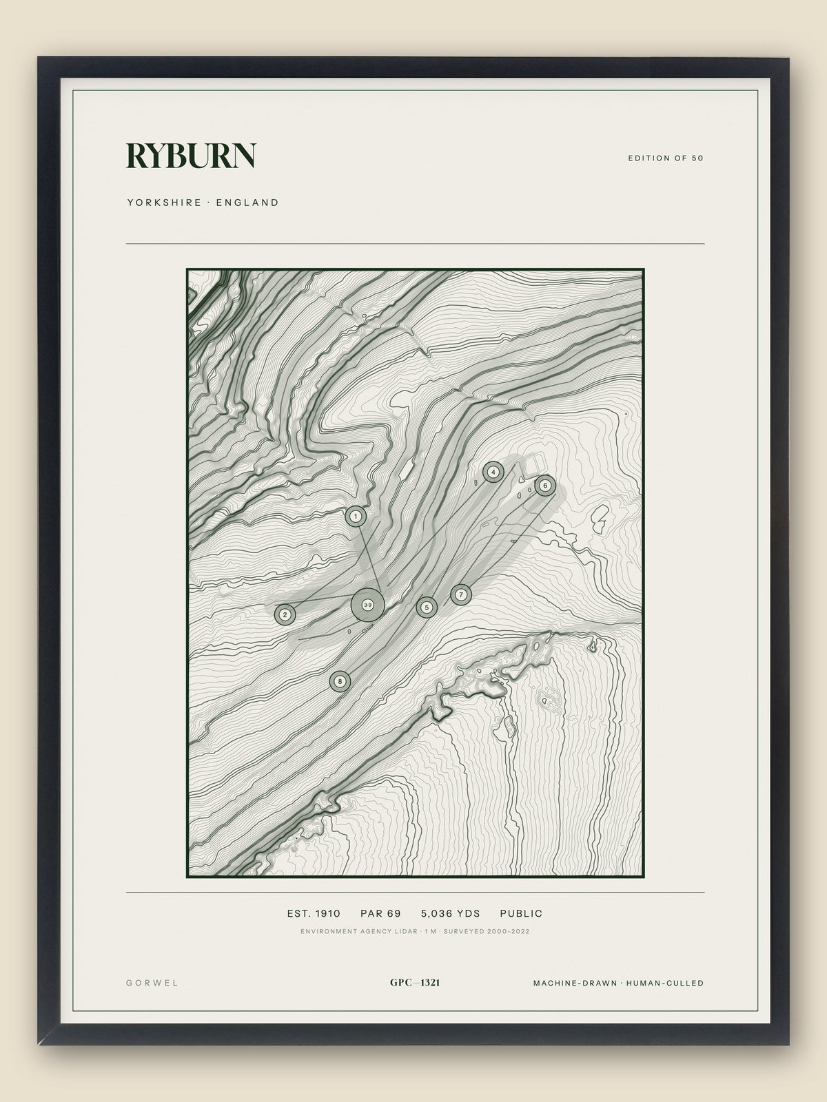Ryburn, Yorkshire topographic golf course print, framed — Gorwel Print Co