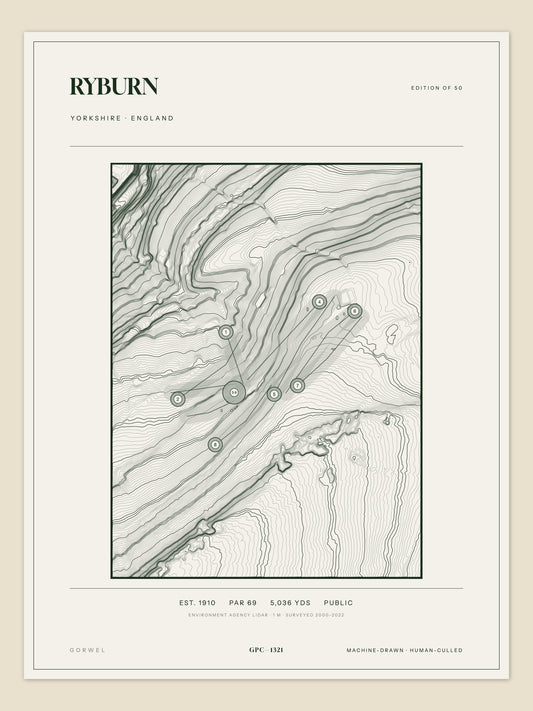 Ryburn, Yorkshire topographic golf course print