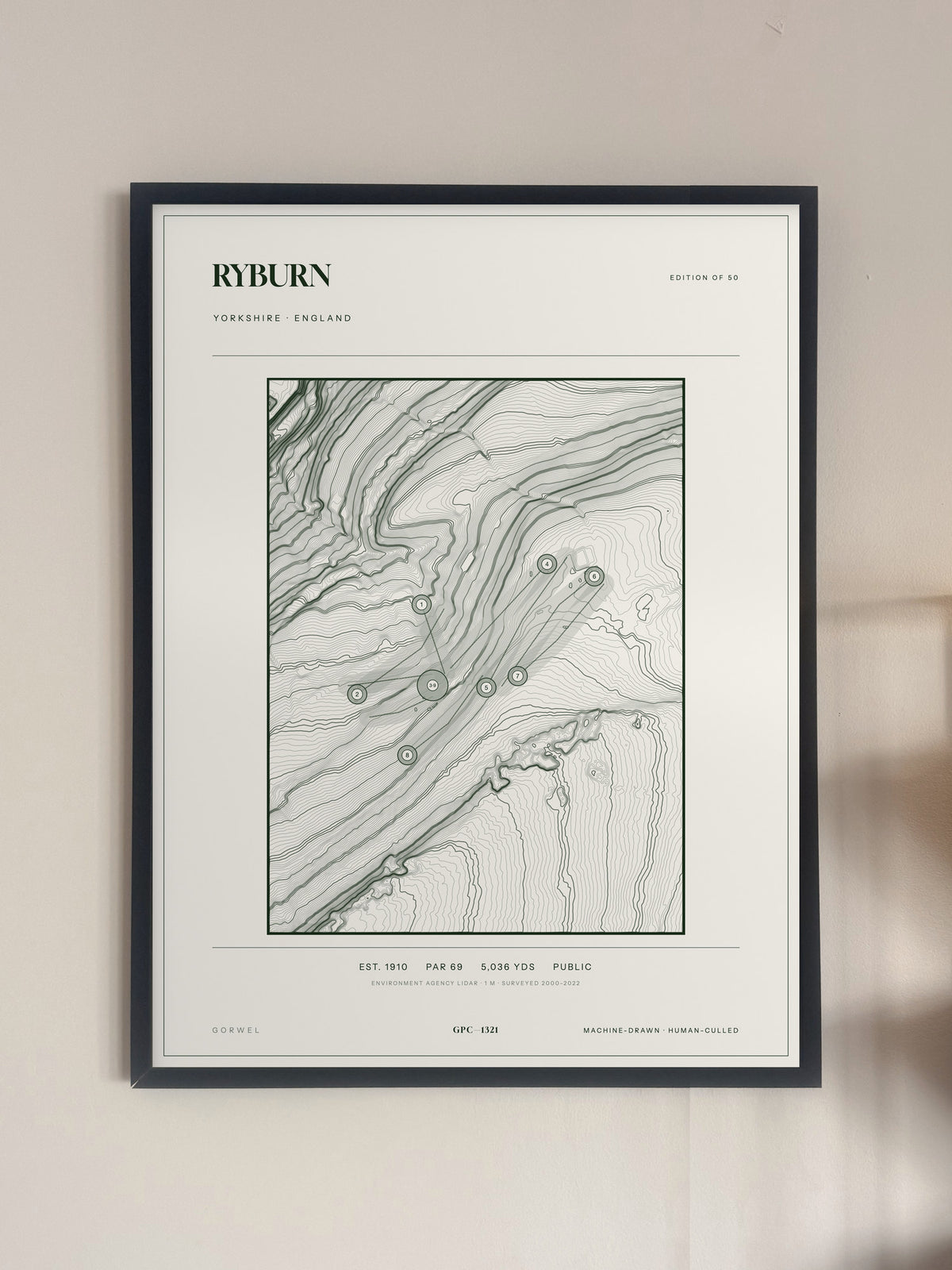 Ryburn, Yorkshire print, framed, on a wall