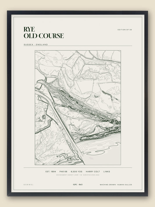 Rye Old Course, Sussex topographic golf course print, framed — Gorwel Print Co