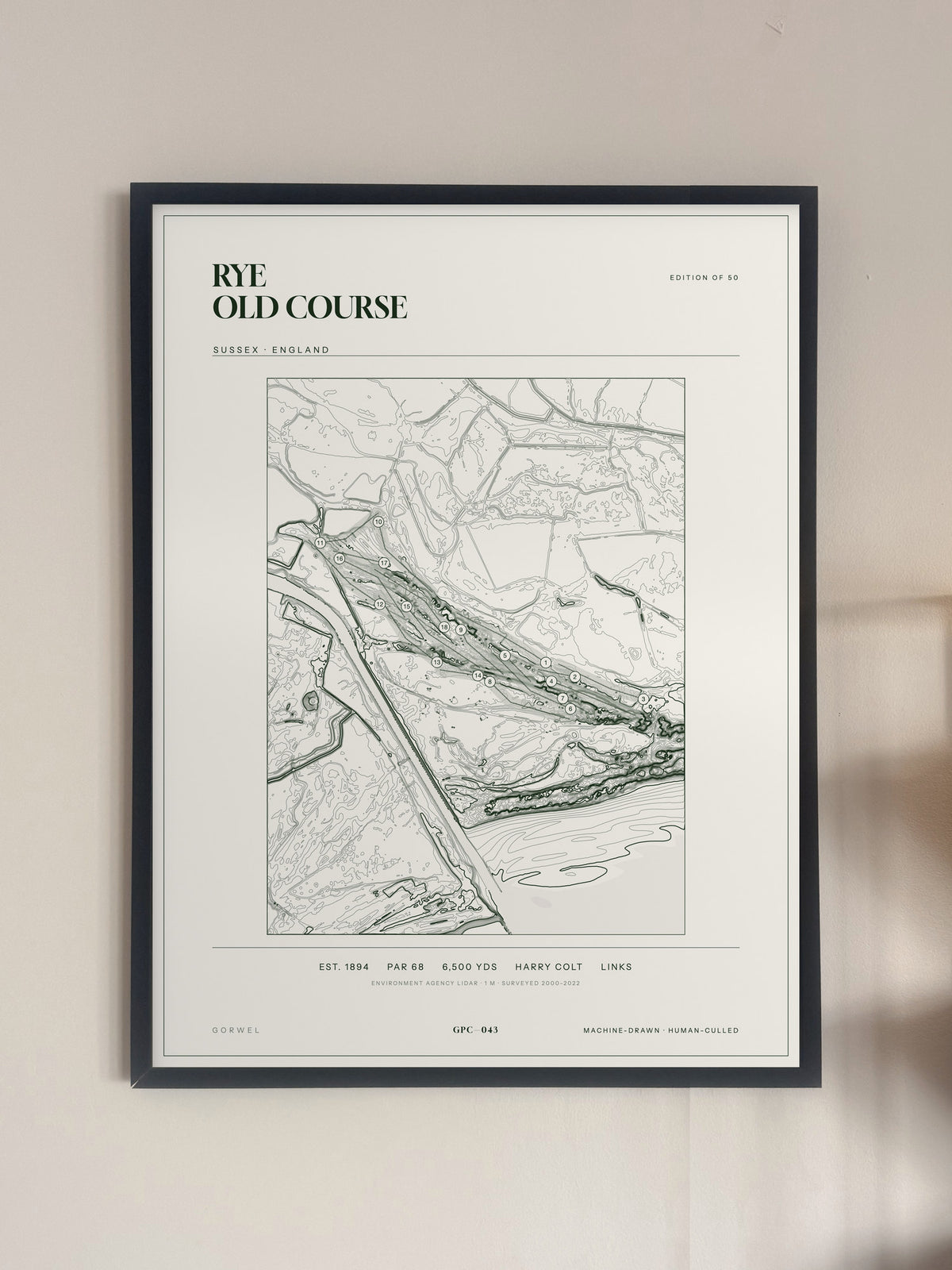 Rye Old Course, Sussex print, framed, on a wall
