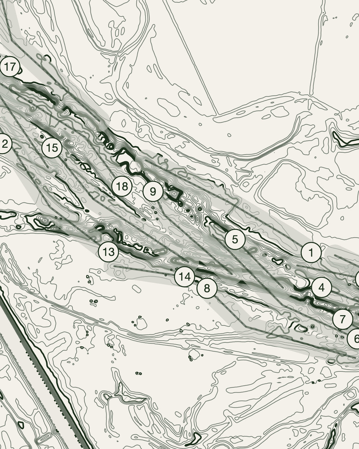 Rye Old Course, Sussex print, contour detail