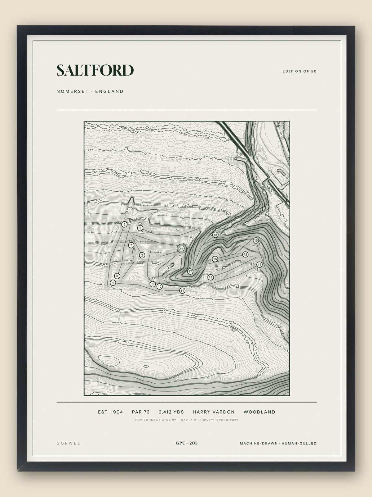 Saltford, Somerset topographic golf course print, framed — Gorwel Print Co