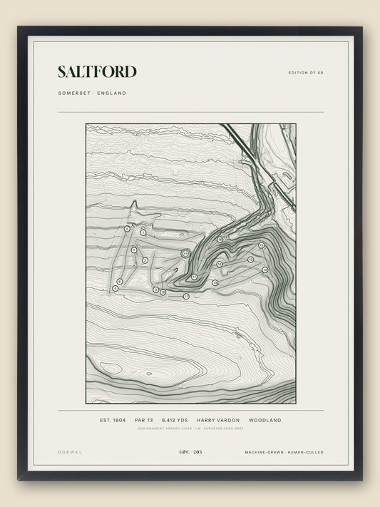 Saltford, Somerset topographic golf course print, framed — Gorwel Print Co