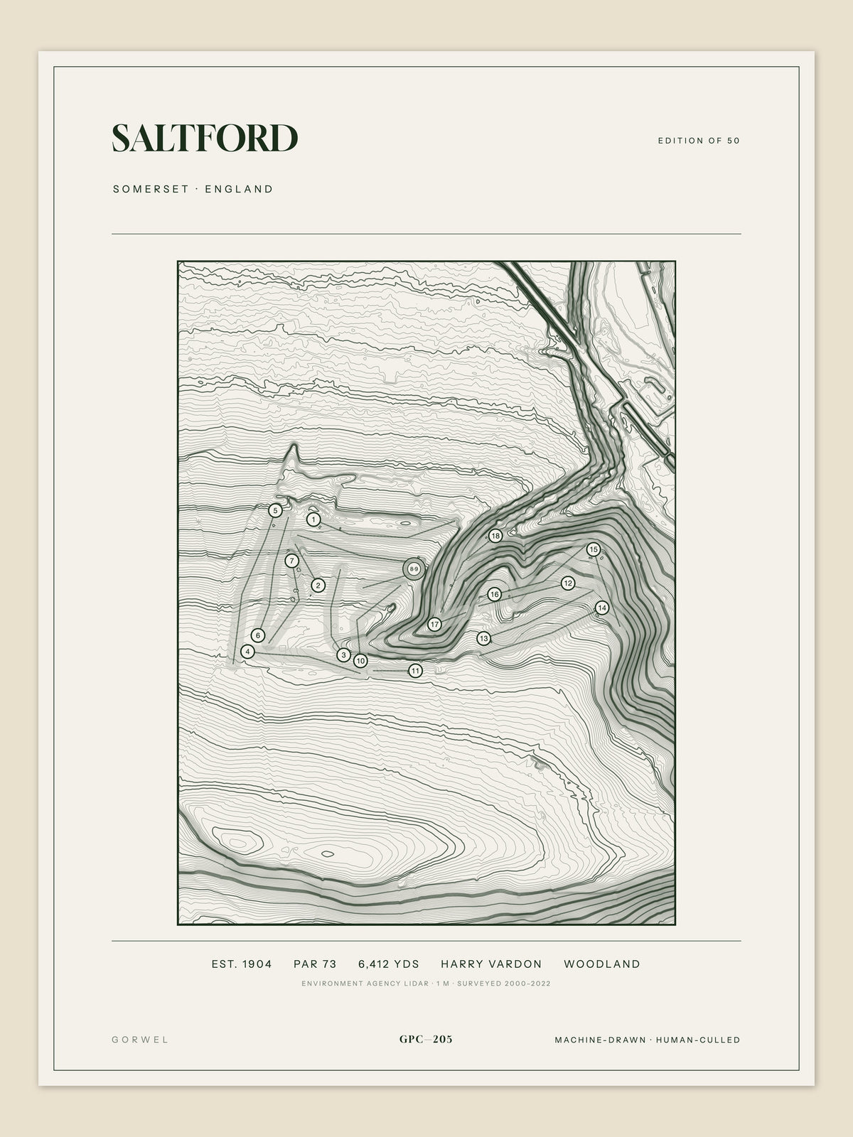 Saltford, Somerset topographic golf course print