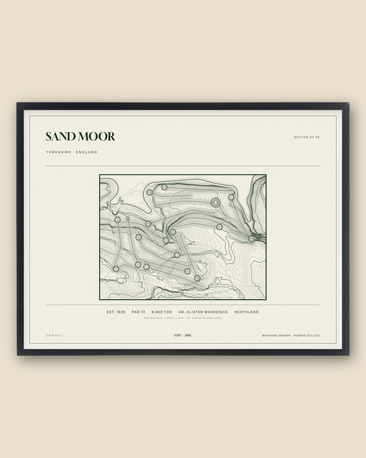 Sand Moor, Yorkshire topographic golf course print, framed — Gorwel Print Co