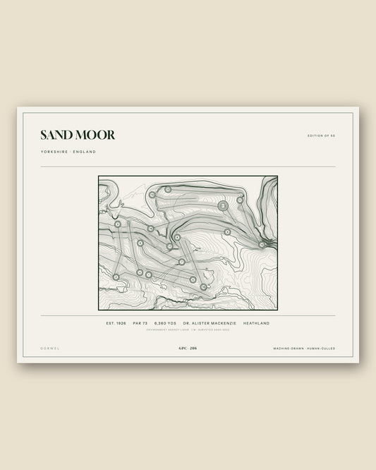 Sand Moor, Yorkshire topographic golf course print