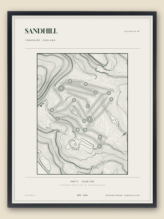 Sandhill, Yorkshire topographic golf course print, framed — Gorwel Print Co