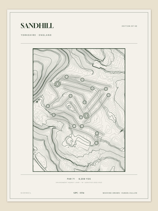 Sandhill, Yorkshire topographic golf course print