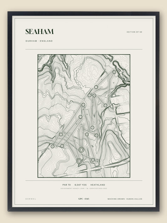 Seaham, Durham topographic golf course print, framed — Gorwel Print Co