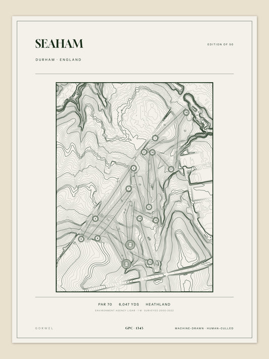 Seaham, Durham topographic golf course print