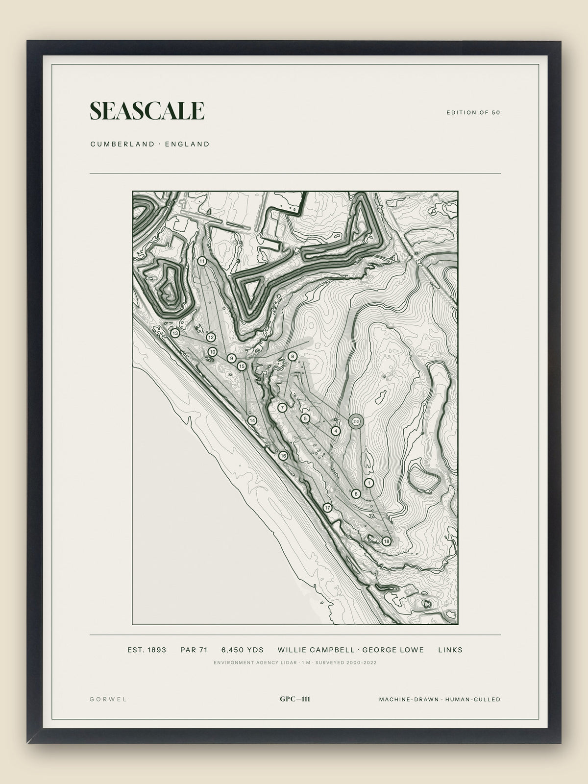 Seascale, Cumberland topographic golf course print, framed — Gorwel Print Co