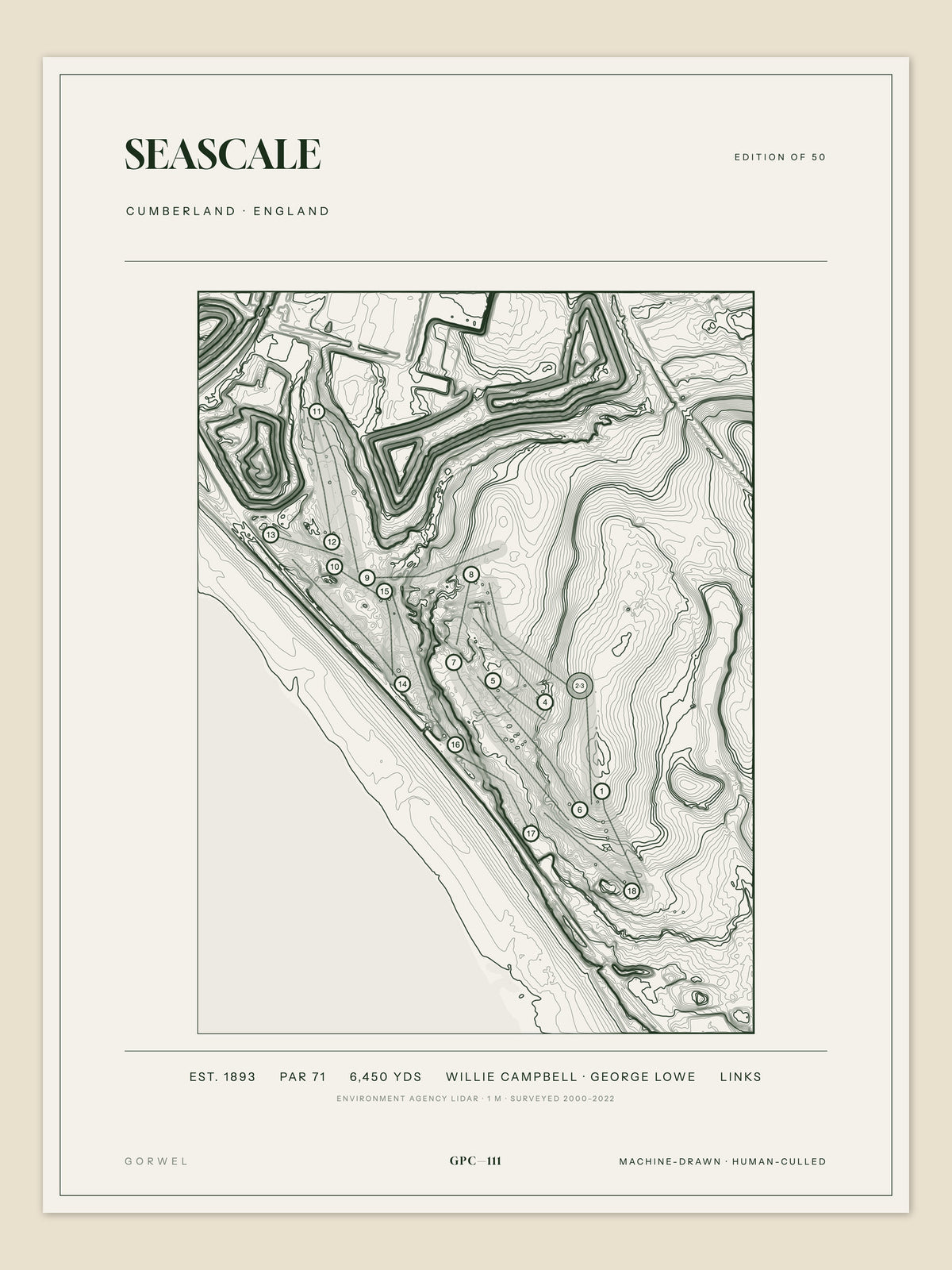 Seascale, Cumberland topographic golf course print